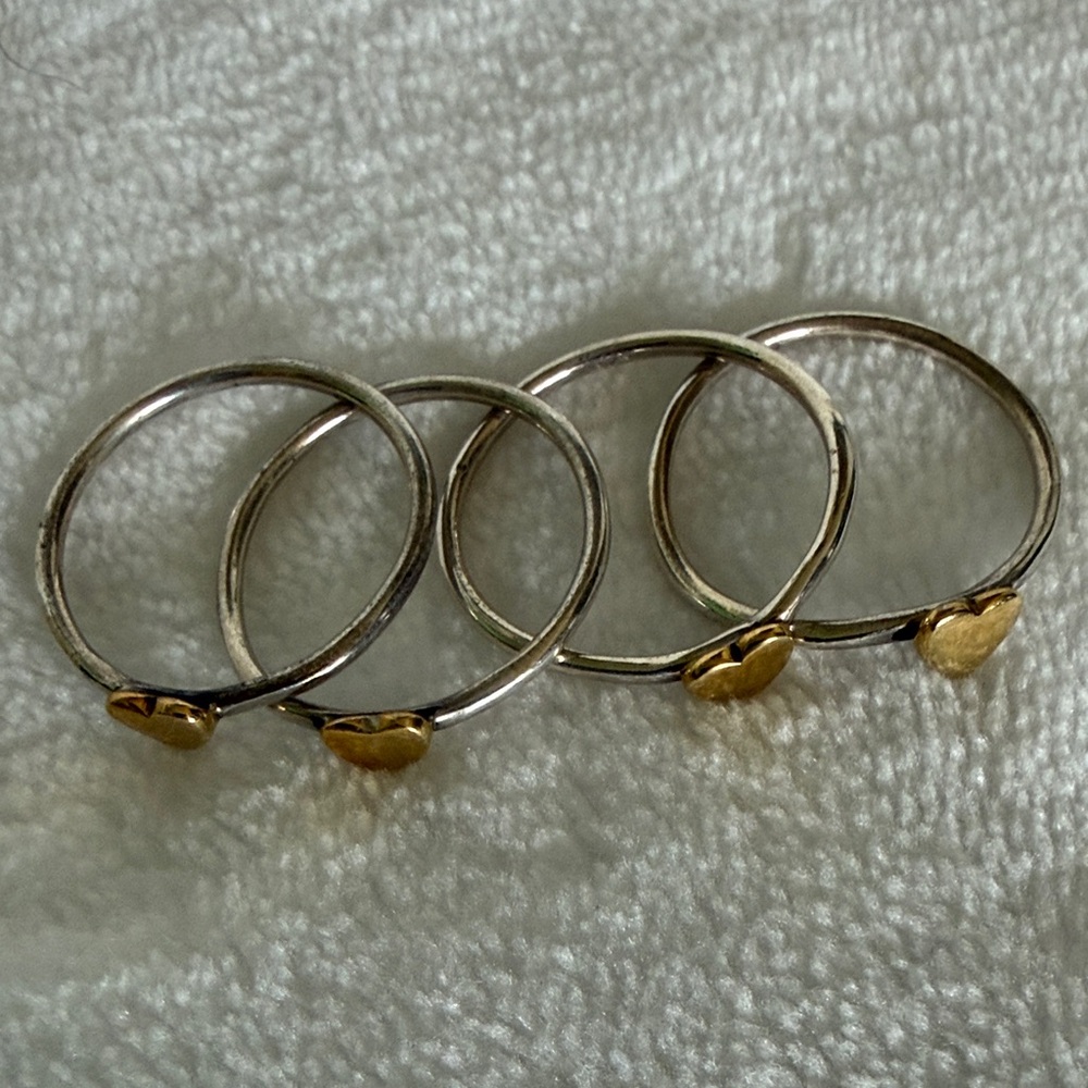 Elegant Gold Heart Silver Rings Set